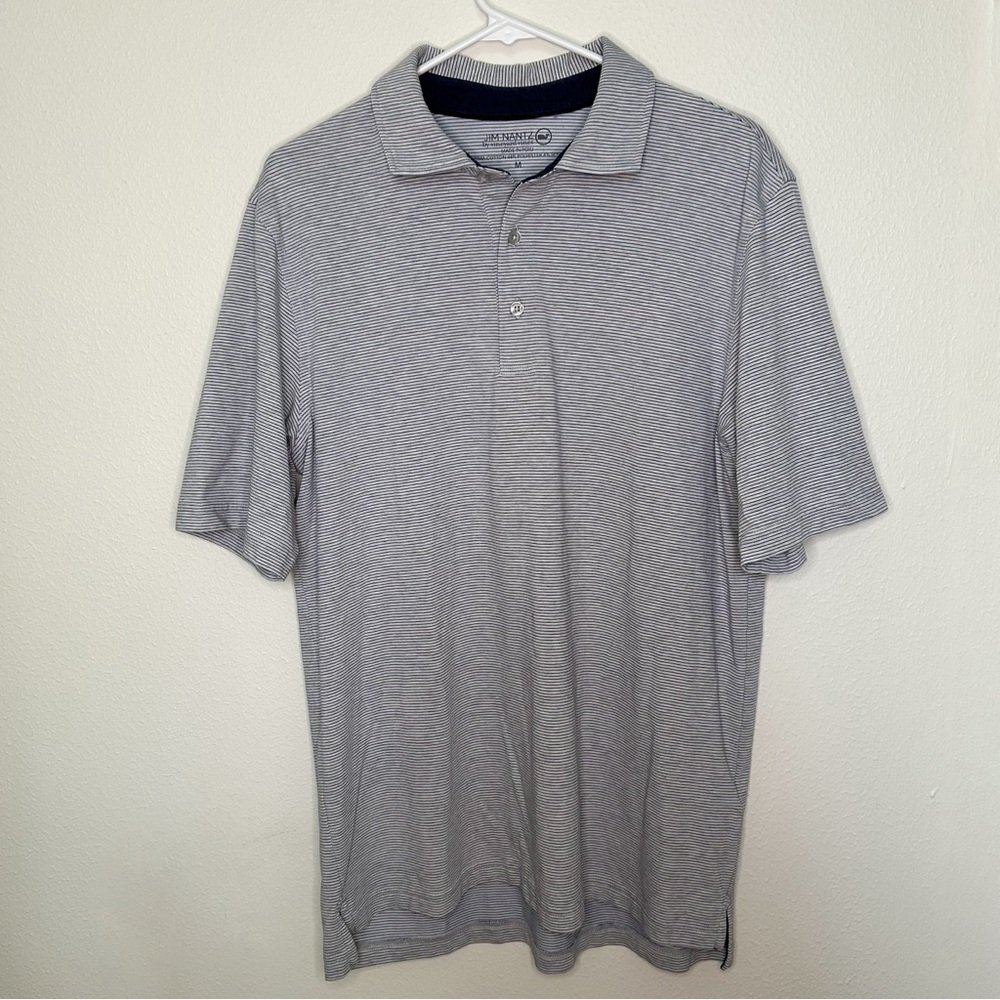 Vineyard Vines Jim Nantz Mens Gray and White Striped Polo